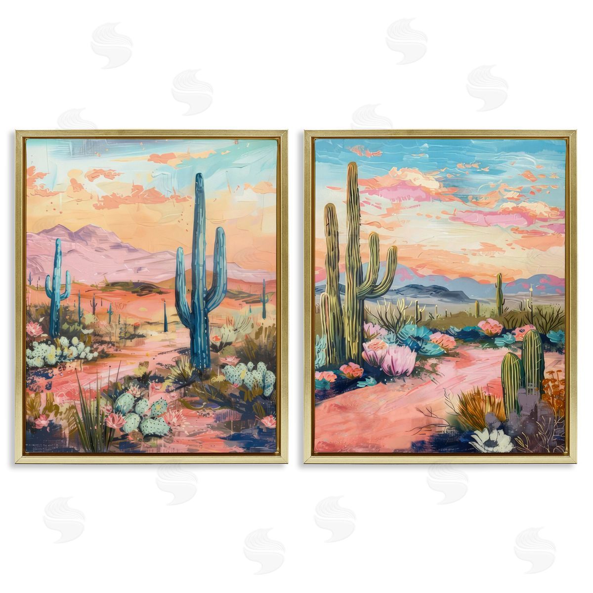 Cactus Paths & Sunset Gold Floating Frame Canvas Wall Art, Home Decor by LSR Design Studio