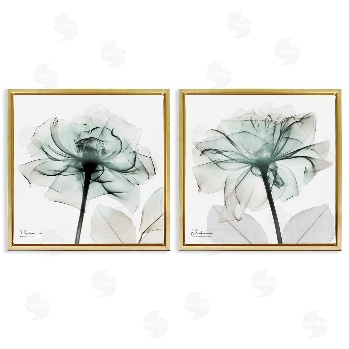 Serene Emerald Rose Gold Floating Frame Canvas Wall Art, Home Decor by Albert Koetsier