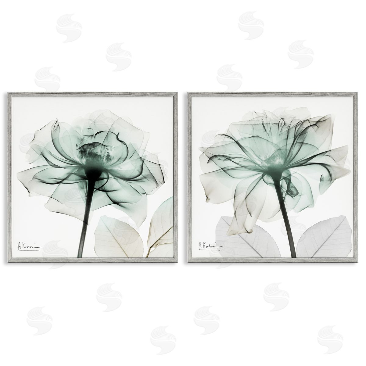Serene Emerald Rose Grey Frame Print Wall Art, Home Decor by Albert Koetsier