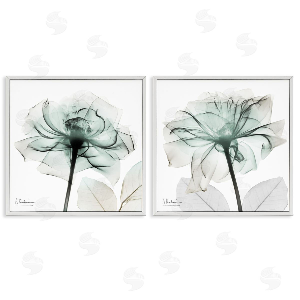 Serene Emerald Rose White Frame Print Wall Art, Home Decor by Albert Koetsier