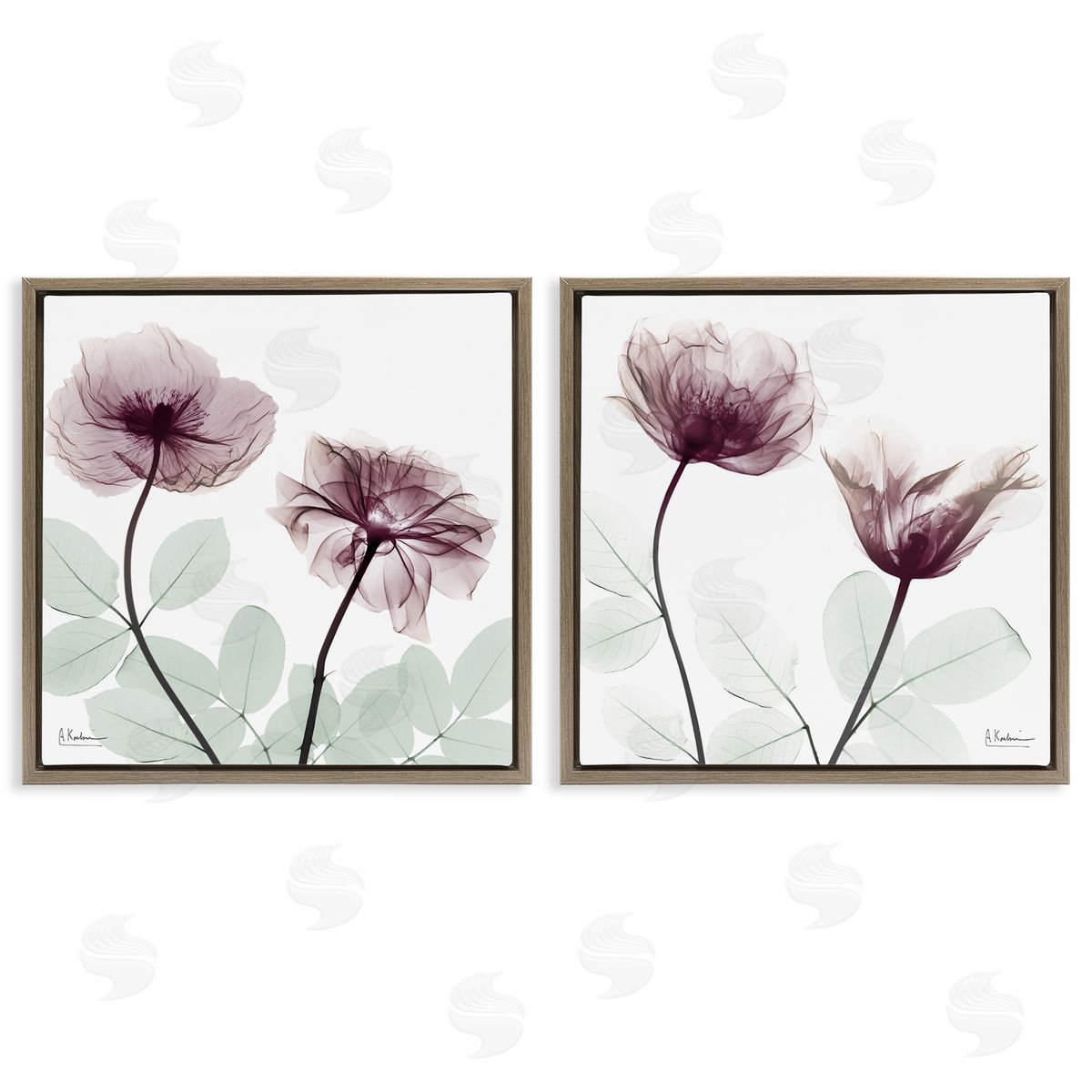Delicate Mauve Flowers Brown Floating Frame Canvas Wall Art, Home Decor by Albert Koetsier