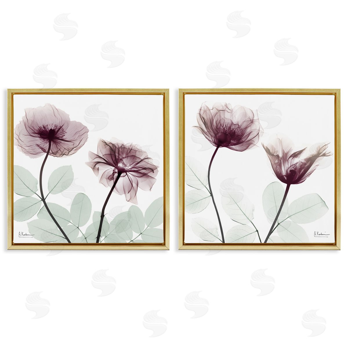 Delicate Mauve Flowers Gold Floating Frame Canvas Wall Art, Home Decor by Albert Koetsier