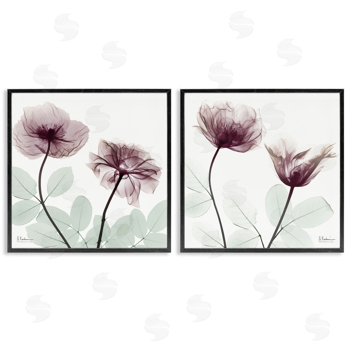Delicate Mauve Flowers Black Frame Print Wall Art, Home Decor by Albert Koetsier