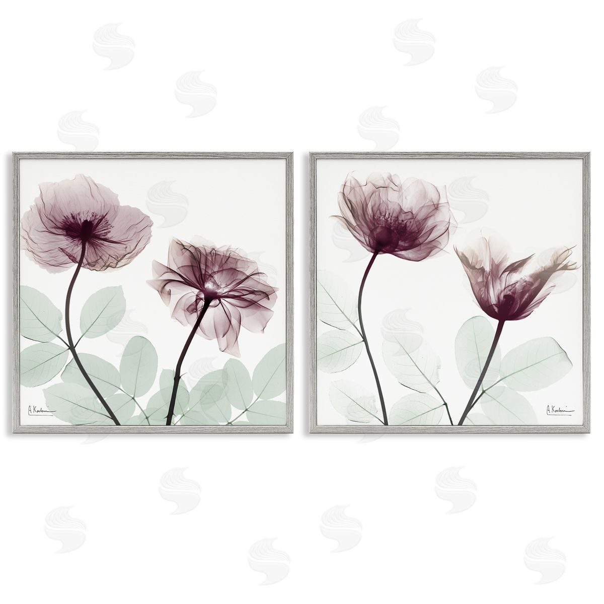 Delicate Mauve Flowers Grey Frame Print Wall Art, Home Decor by Albert Koetsier