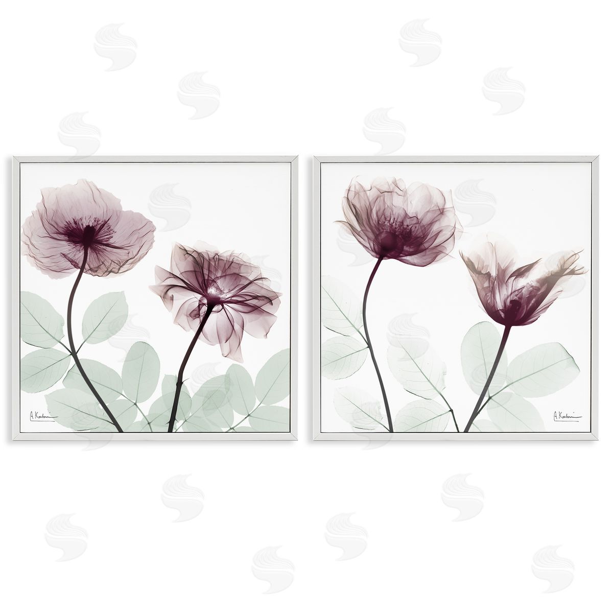 Delicate Mauve Flowers White Frame Print Wall Art, Home Decor by Albert Koetsier