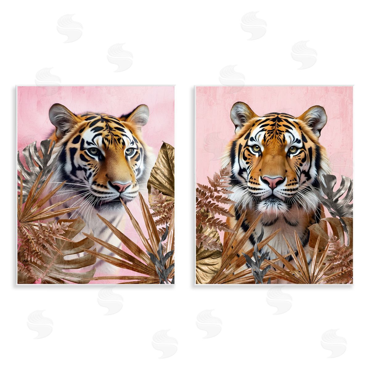 Fierce Tigers & Gold Leaves Wood Plaque Wall Art, Home Decor by Kim Allen