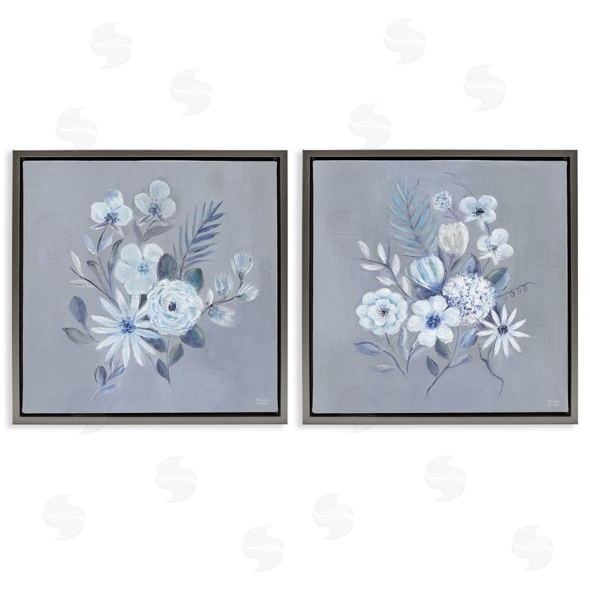 Delicate Flower Bunches Grey Floating Frame Canvas Wall Art, Home Decor by Marilyn Dunlap