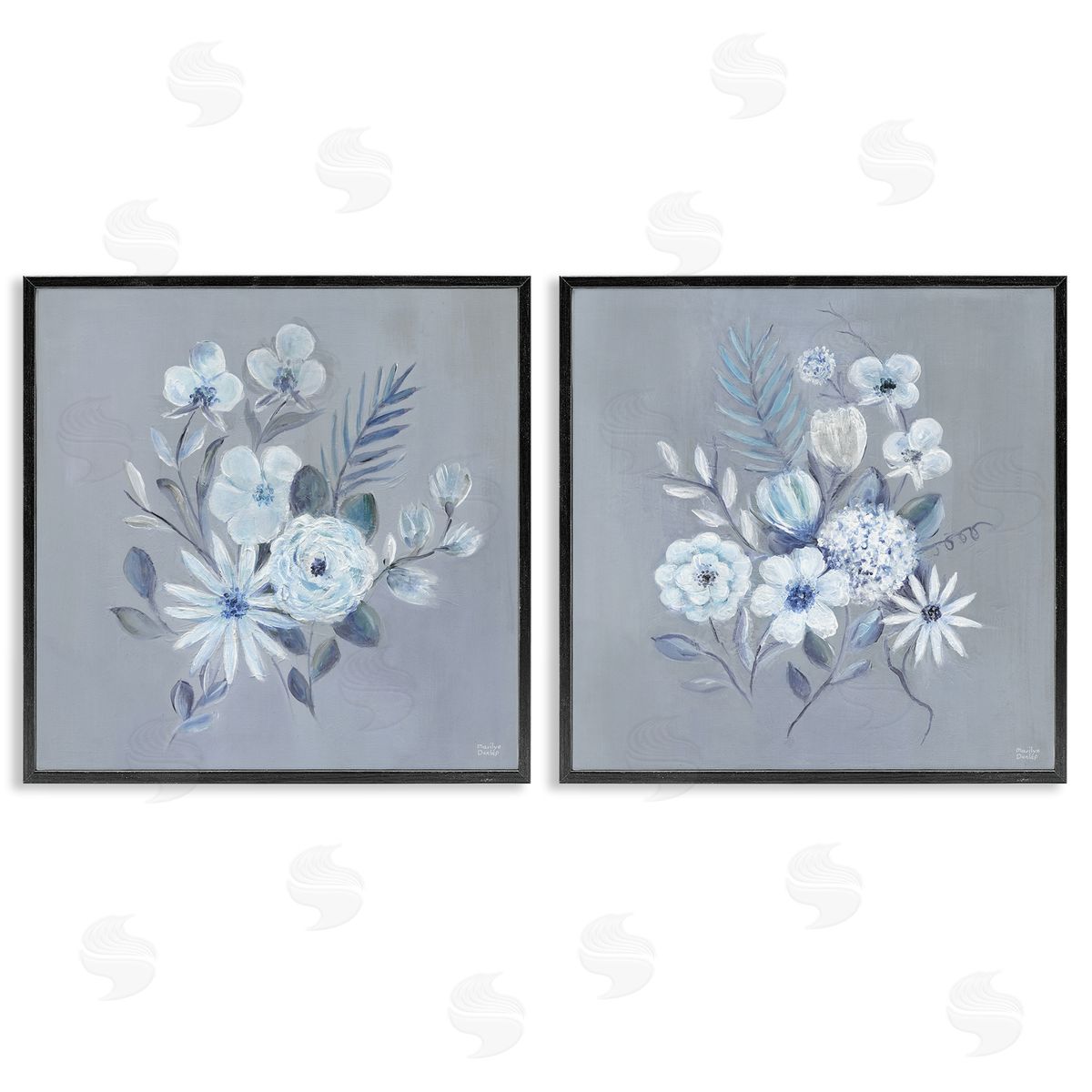Delicate Flower Bunches Black Frame Print Wall Art, Home Decor by Marilyn Dunlap
