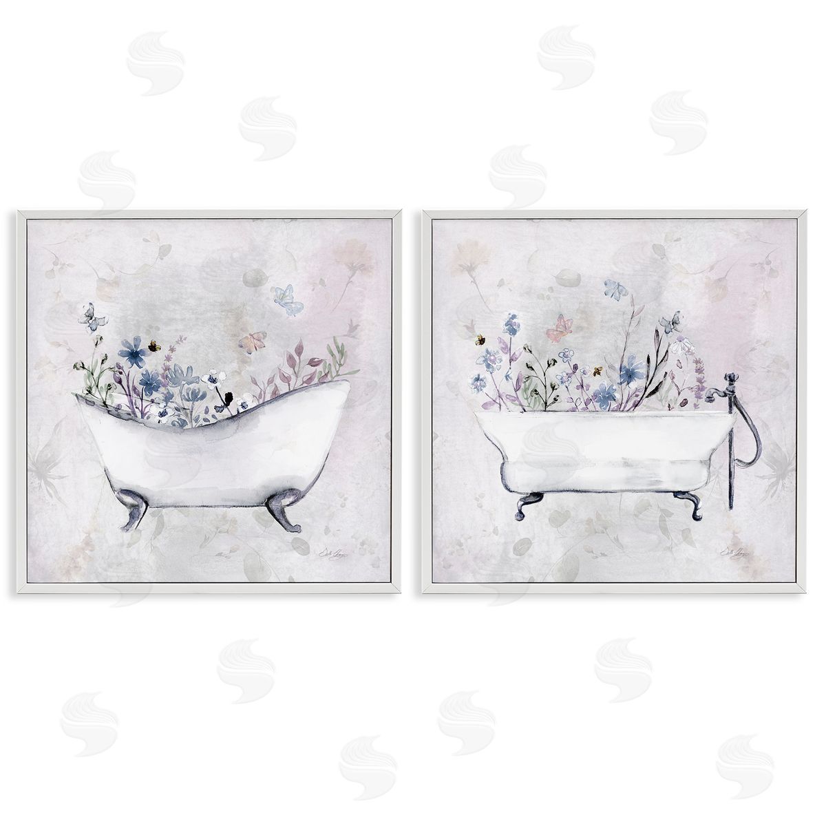 Antique Tubs with Botanics White Frame Print Wall Art, Home Decor by Stella Chang