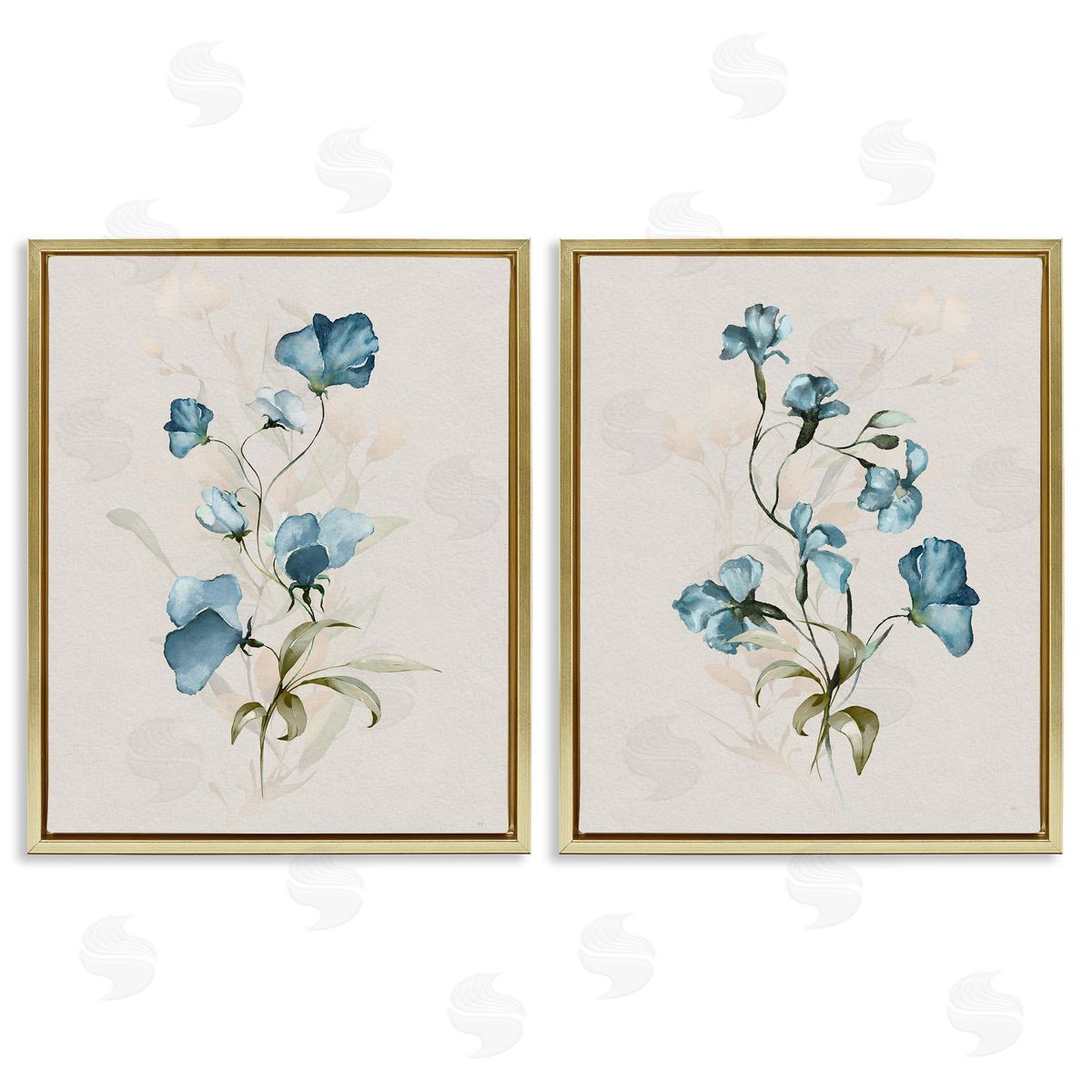 Blue Botanical Herbs Gold Floating Frame Canvas Wall Art, Home Decor by Susan Jill