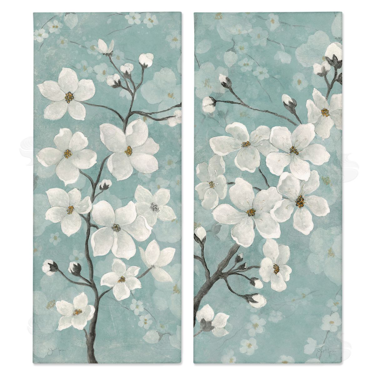 Green Toned Blossoms Canvas Wall Art, Home Decor by Tava Studios
