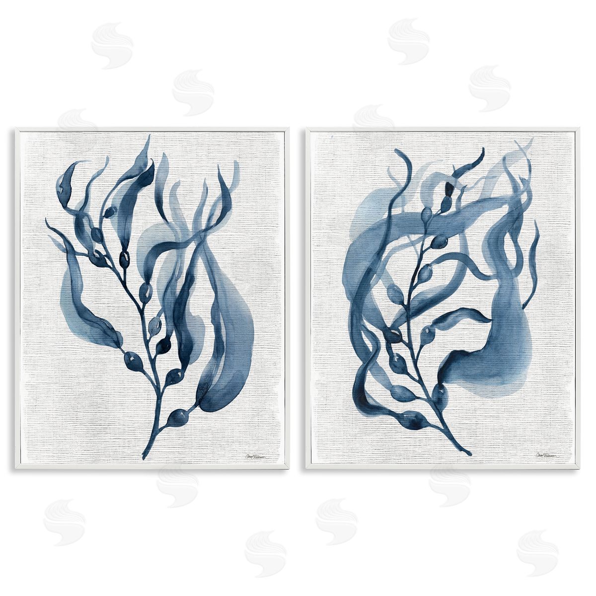 Fluid Blue Herbs White Frame Print Wall Art, Home Decor by Carol Robinson