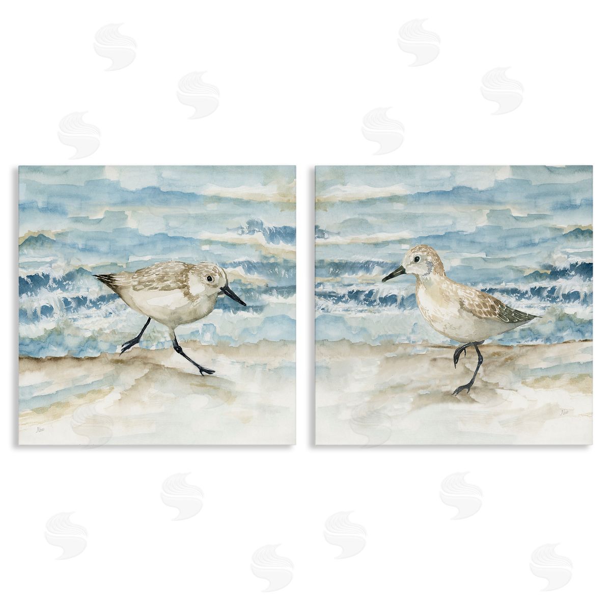 Sandpipers Treading Beach Shore Canvas Wall Art, Home Decor by Nan