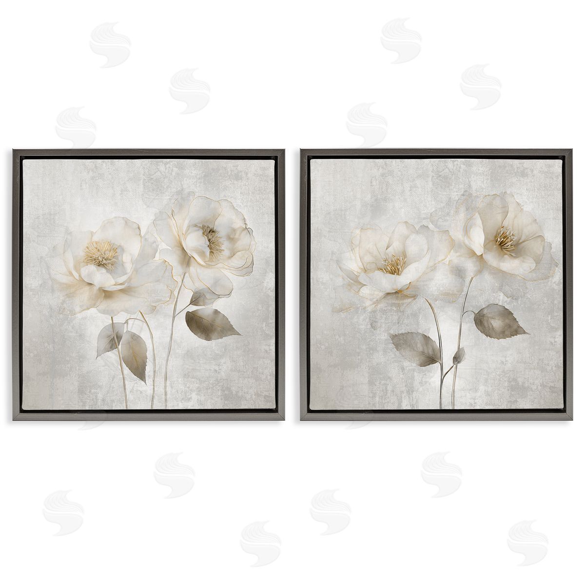 Soft Chic Roses Grey Floating Frame Canvas Wall Art, Home Decor by Irene Weisz