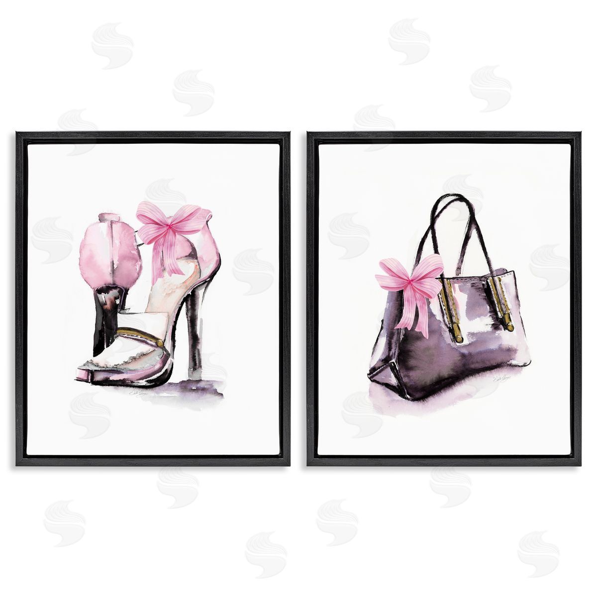 Luxury Shoes & Handbag Black Floating Frame Canvas Wall Art, Home Decor by Stella Chang