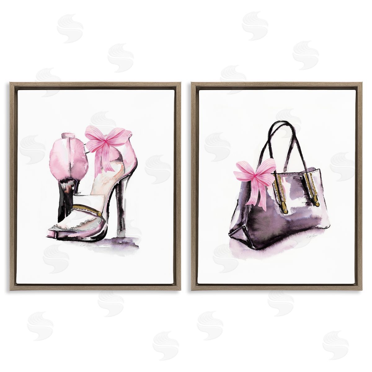 Luxury Shoes & Handbag Brown Floating Frame Canvas Wall Art, Home Decor by Stella Chang
