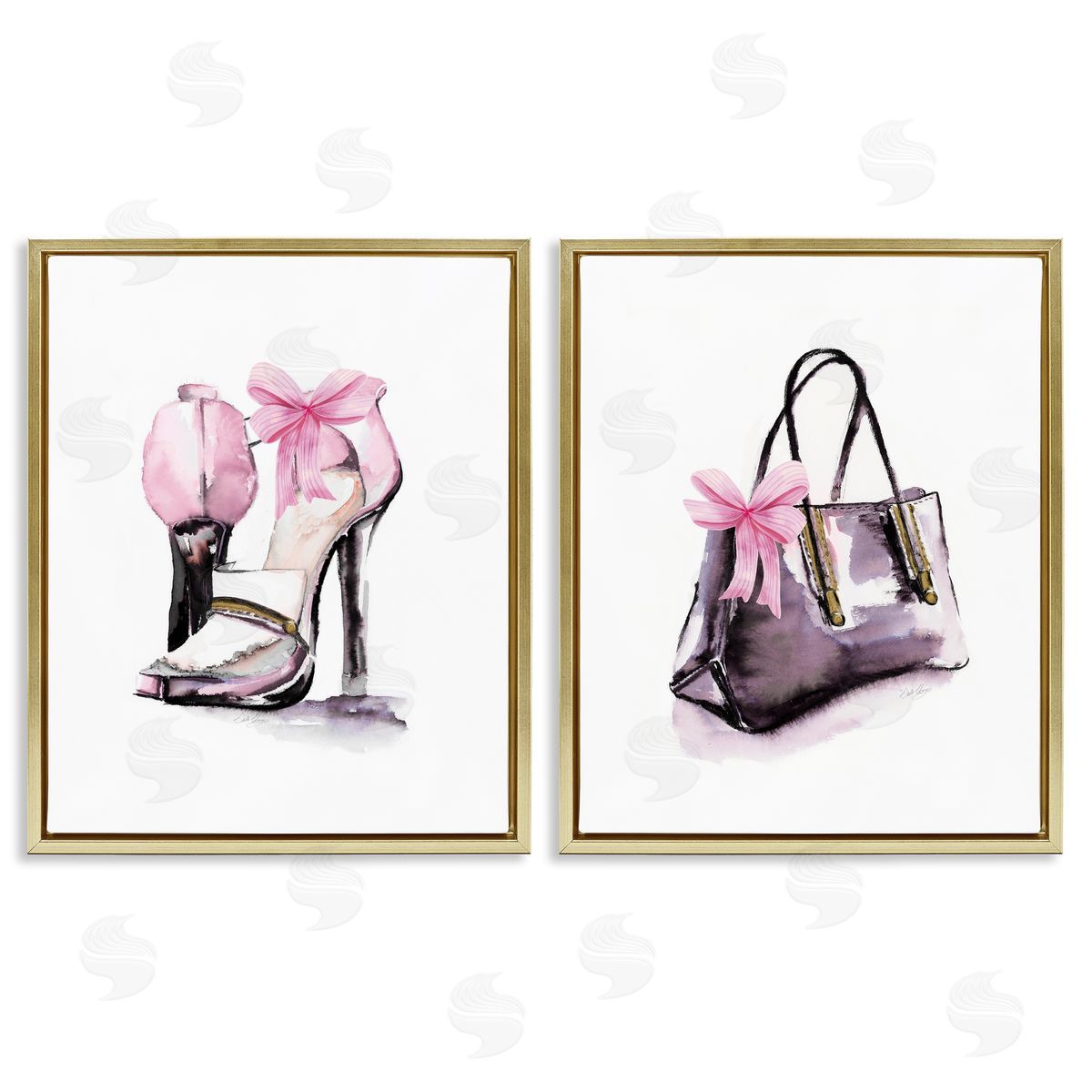 Luxury Shoes & Handbag Gold Floating Frame Canvas Wall Art, Home Decor by Stella Chang