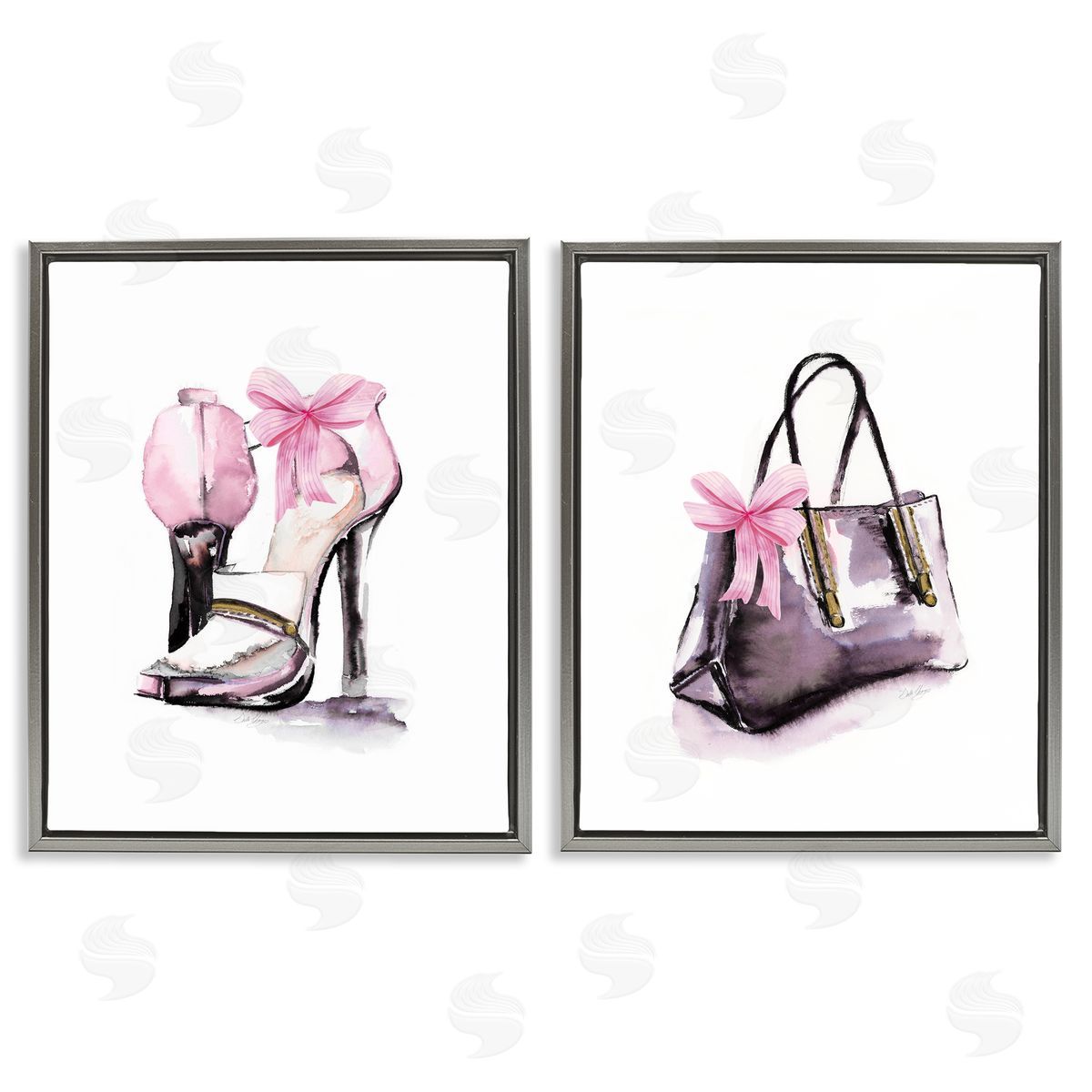 Luxury Shoes & Handbag Grey Floating Frame Canvas Wall Art, Home Decor by Stella Chang