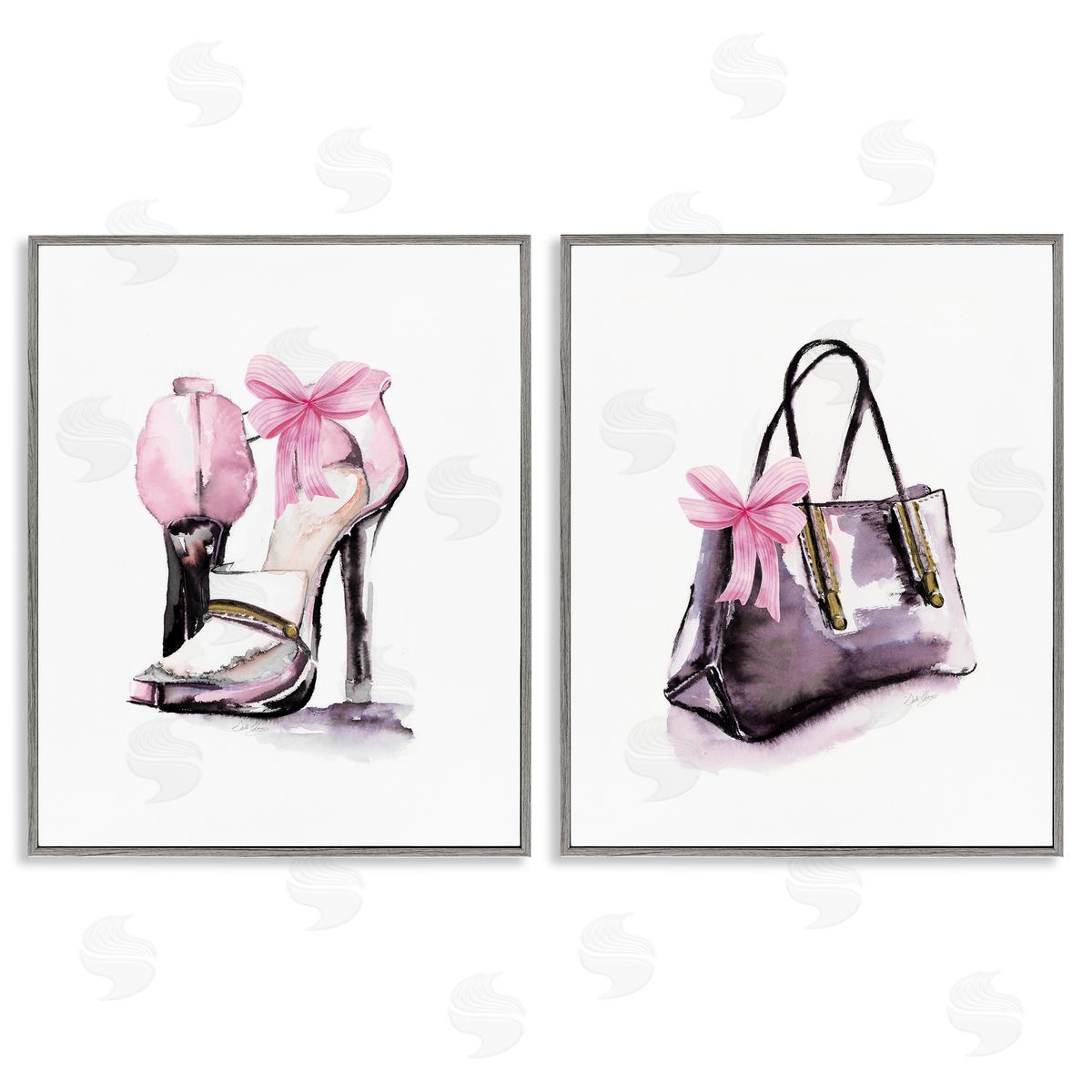 Luxury Shoes & Handbag Grey Frame Print Wall Art, Home Decor by Stella Chang
