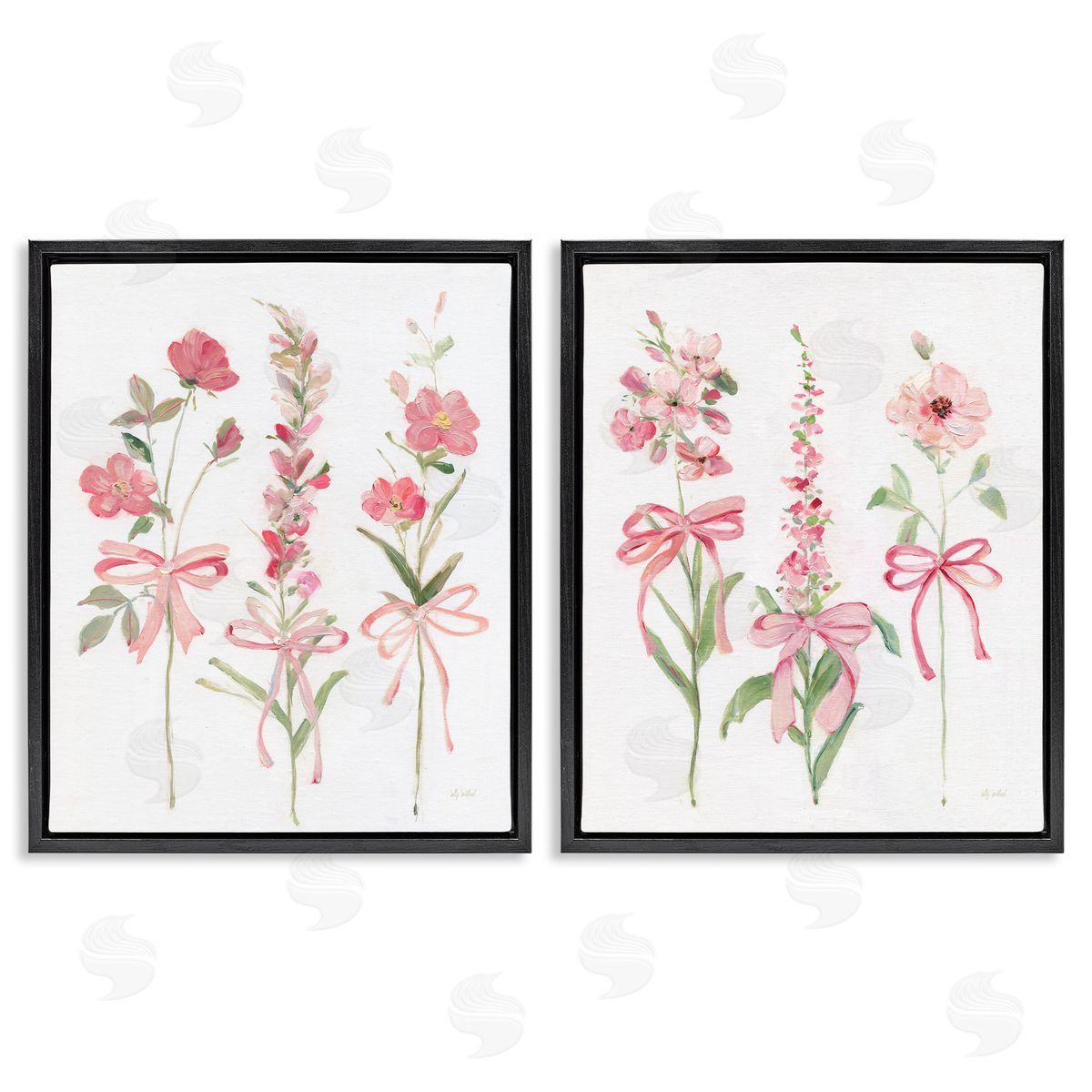 Soft Fresh Pastel Sprigs Black Floating Frame Canvas Wall Art, Home Decor by Sally Swatland