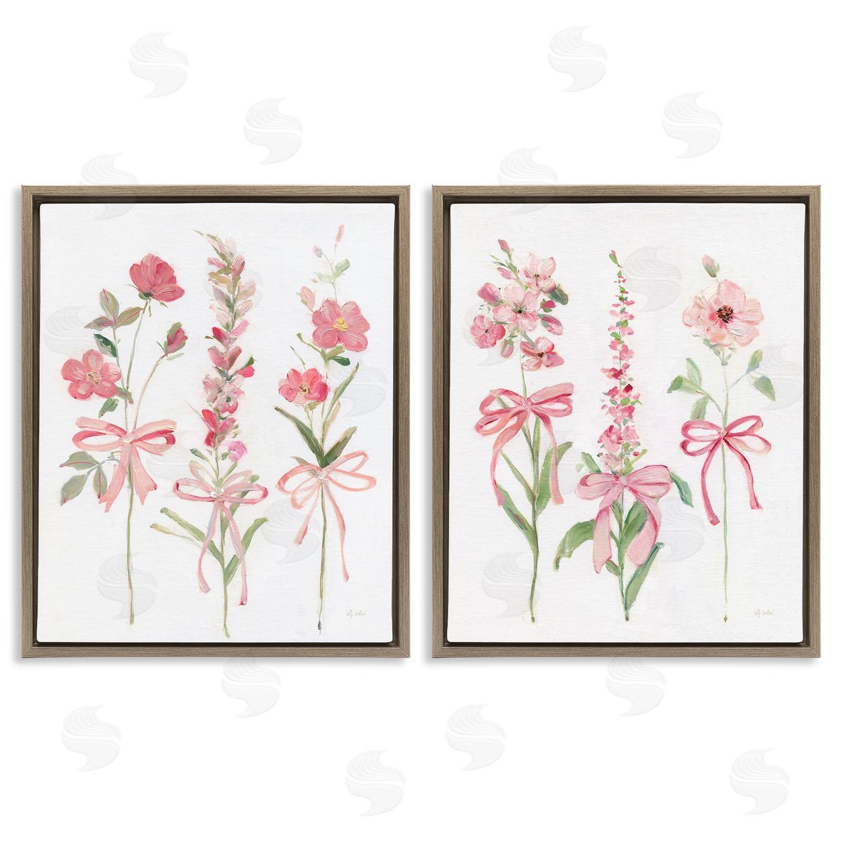 Soft Fresh Pastel Sprigs Brown Floating Frame Canvas Wall Art, Home Decor by Sally Swatland