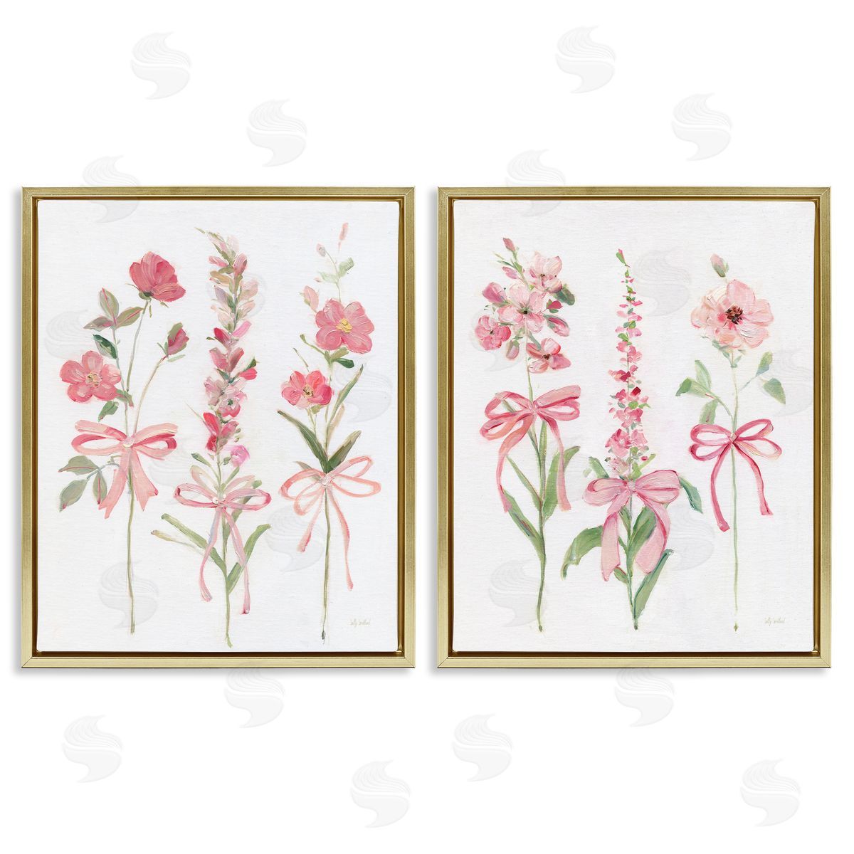 Soft Fresh Pastel Sprigs Gold Floating Frame Canvas Wall Art, Home Decor by Sally Swatland
