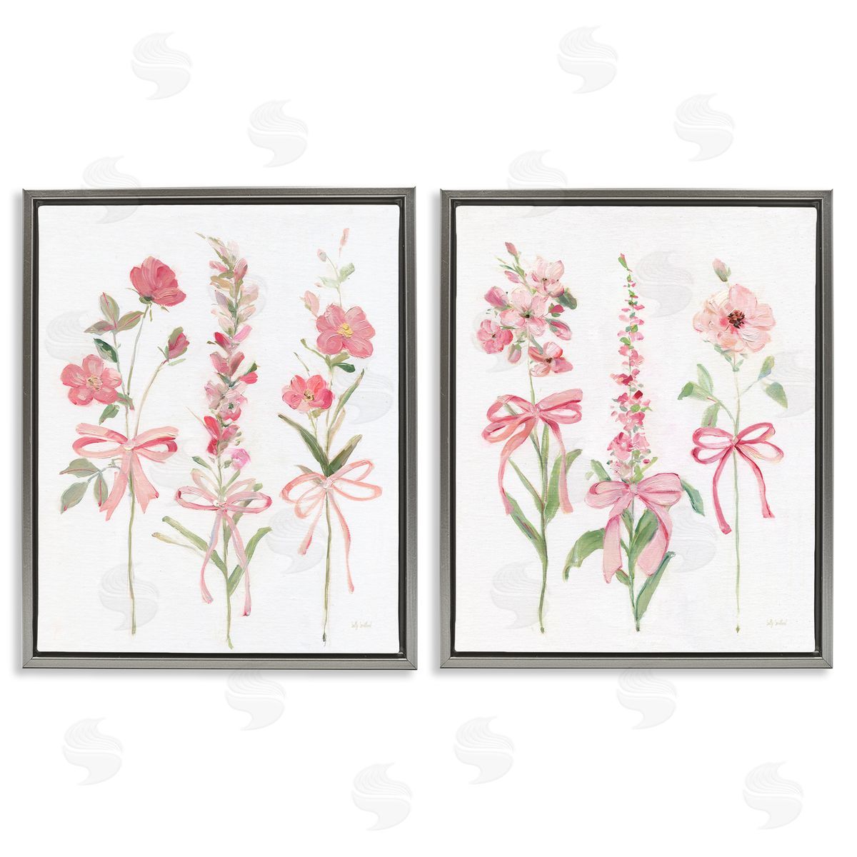 Soft Fresh Pastel Sprigs Grey Floating Frame Canvas Wall Art, Home Decor by Sally Swatland