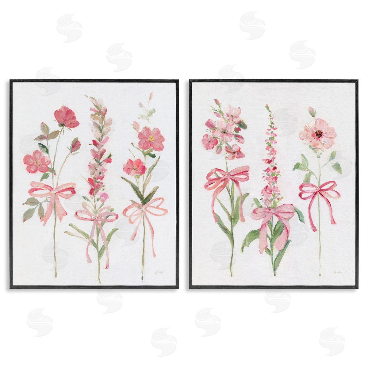 Soft Fresh Pastel Sprigs Black Frame Print Wall Art, Home Decor by Sally Swatland
