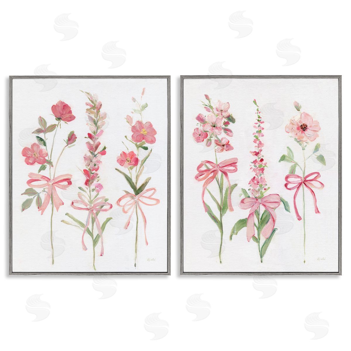 Soft Fresh Pastel Sprigs Grey Frame Print Wall Art, Home Decor by Sally Swatland