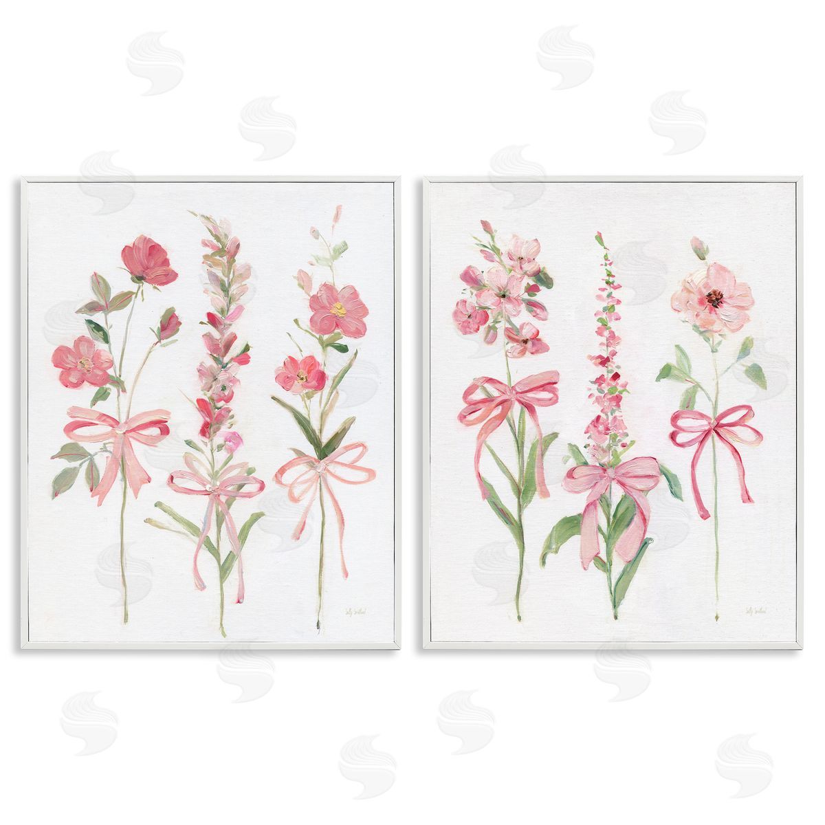 Soft Fresh Pastel Sprigs White Frame Print Wall Art, Home Decor by Sally Swatland