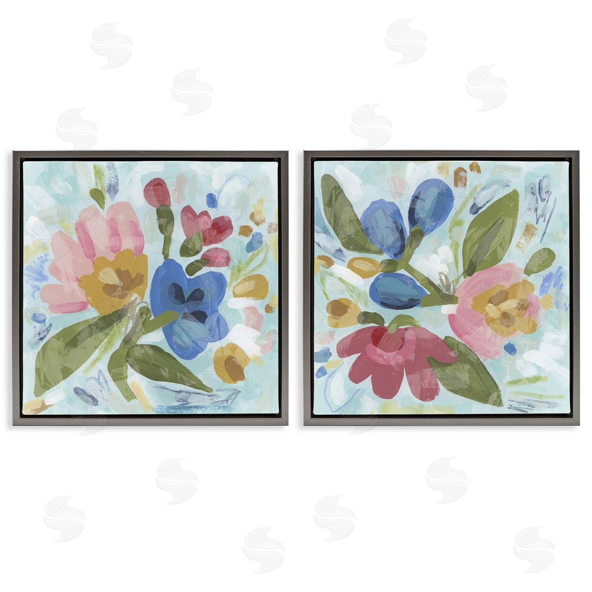 Eclectic Flower Bundles Grey Floating Frame Canvas Wall Art, Home Decor by June Erica Vess