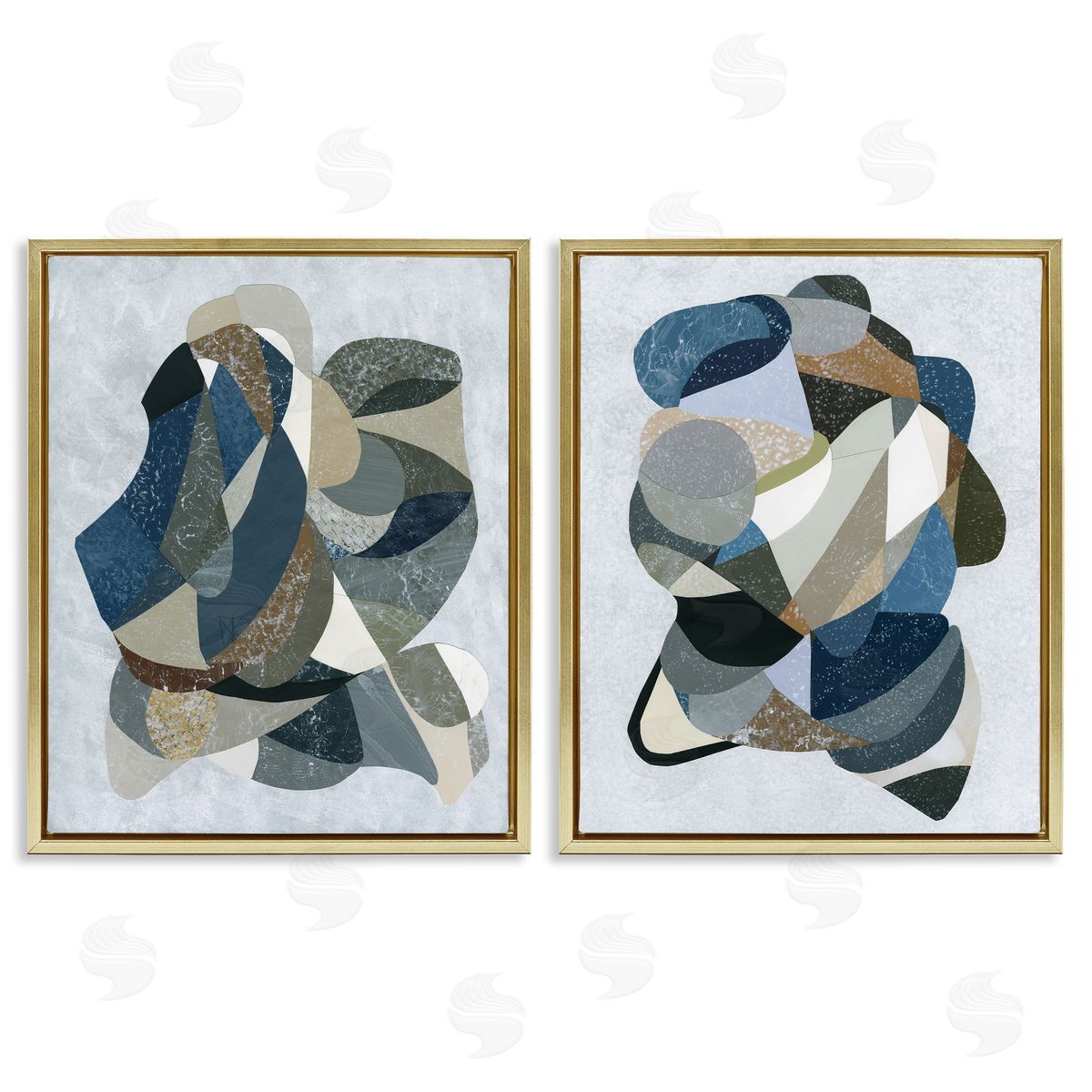 Neutral Geometric Patterns Gold Floating Frame Canvas Wall Art, Home Decor by Coco Good