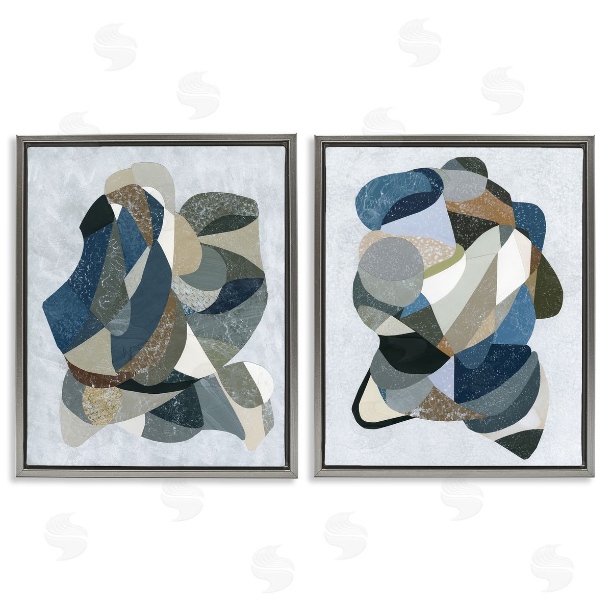 Neutral Geometric Patterns Grey Floating Frame Canvas Wall Art, Home Decor by Coco Good
