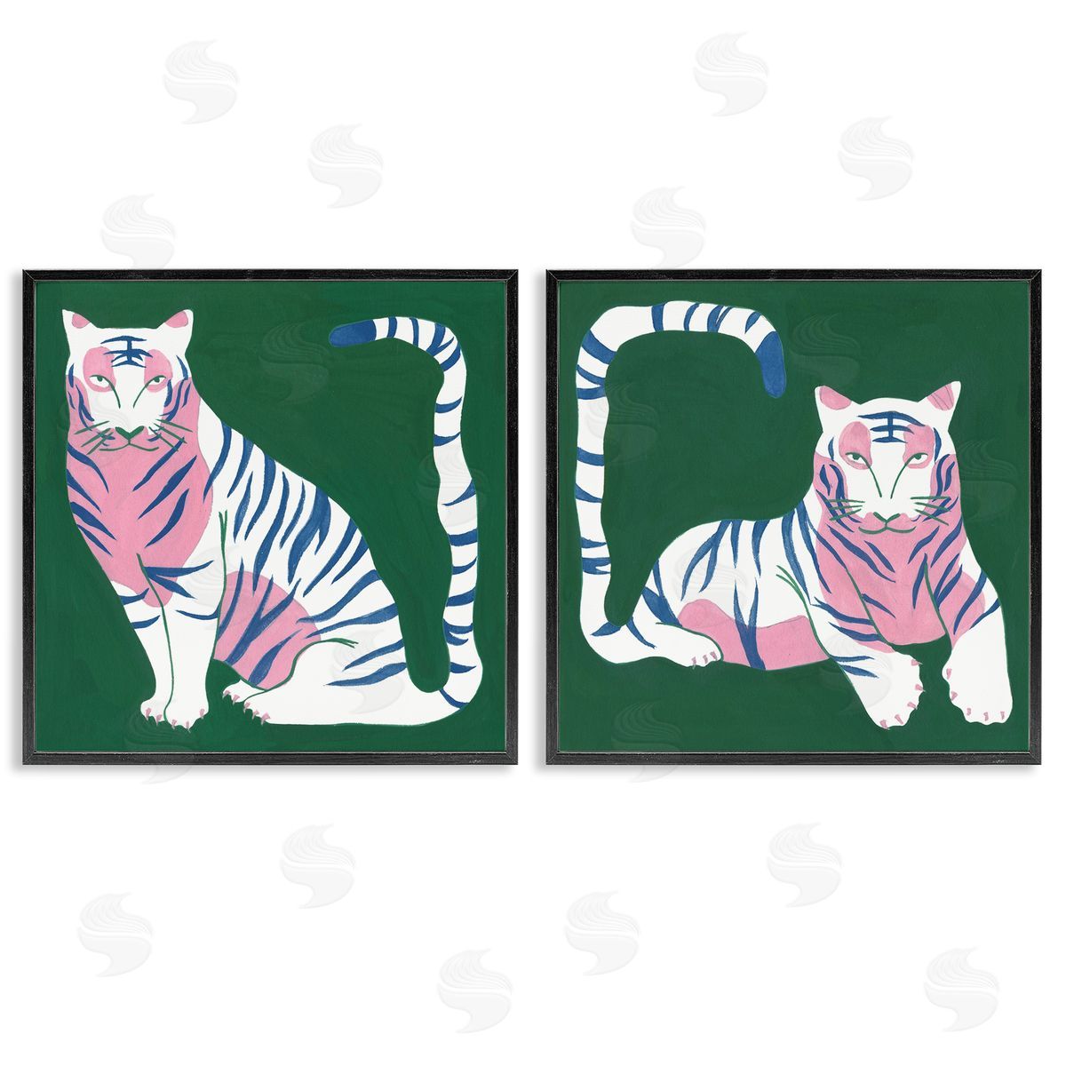 Fierce Lounging Tigers Black Frame Print Wall Art, Home Decor by Melissa Wang
