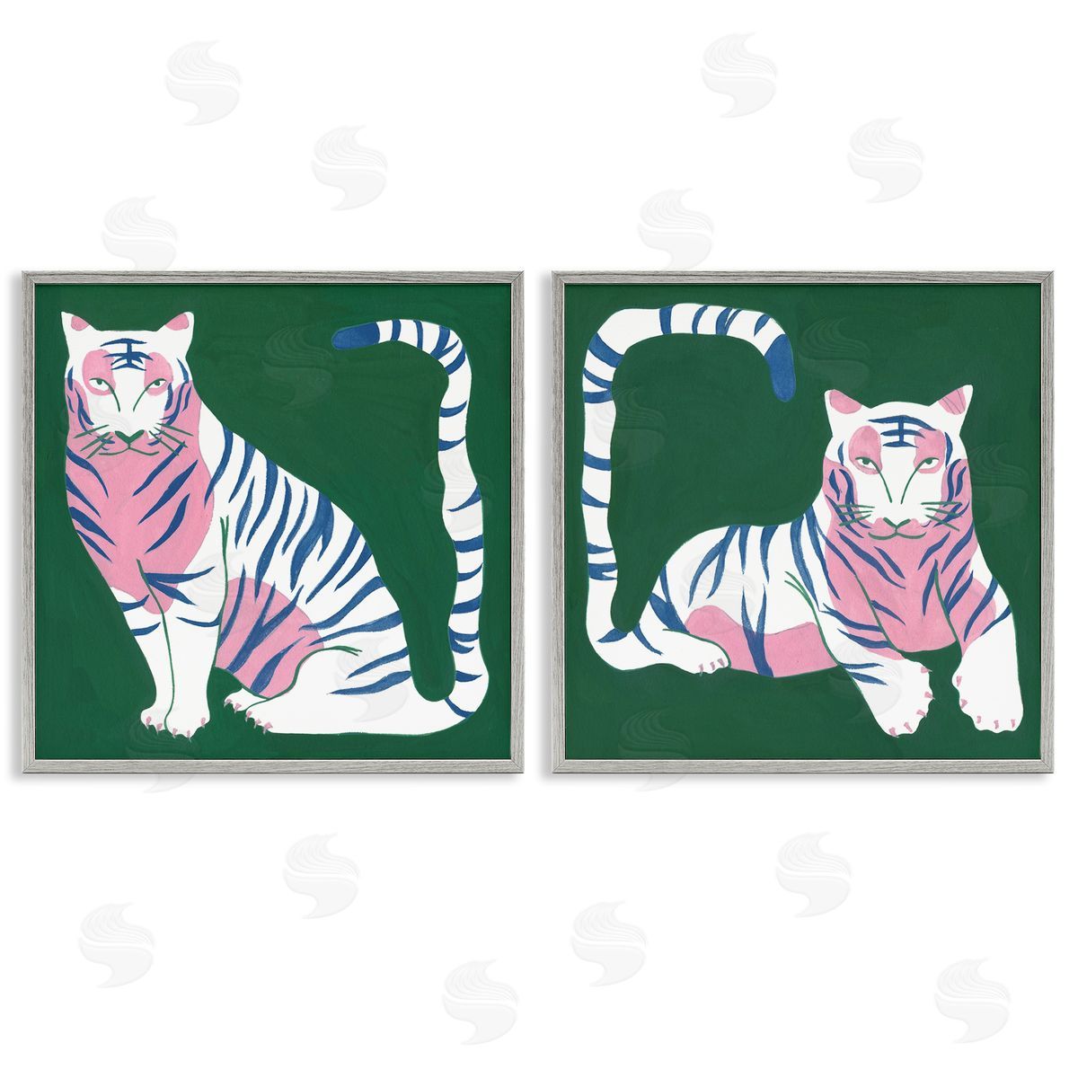 Fierce Lounging Tigers Grey Frame Print Wall Art, Home Decor by Melissa Wang