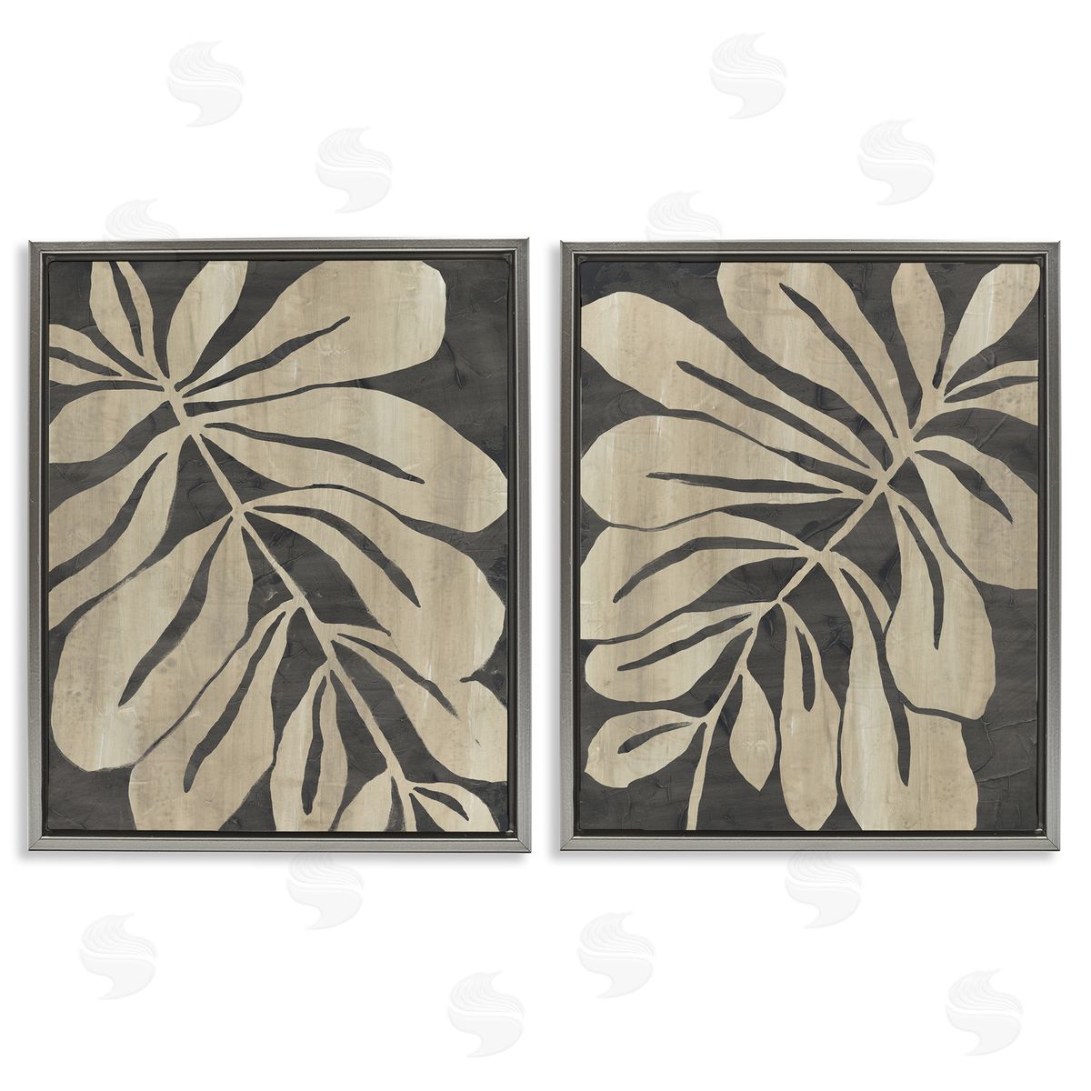 Rustic Curved Leaves Grey Floating Frame Canvas Wall Art, Home Decor by June Erica Vess