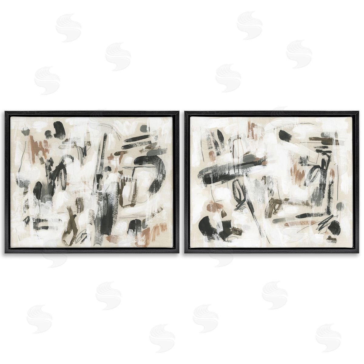 Neutral Earth Tones Abstraction Black Floating Frame Canvas Wall Art, Home Decor by June Erica Vess