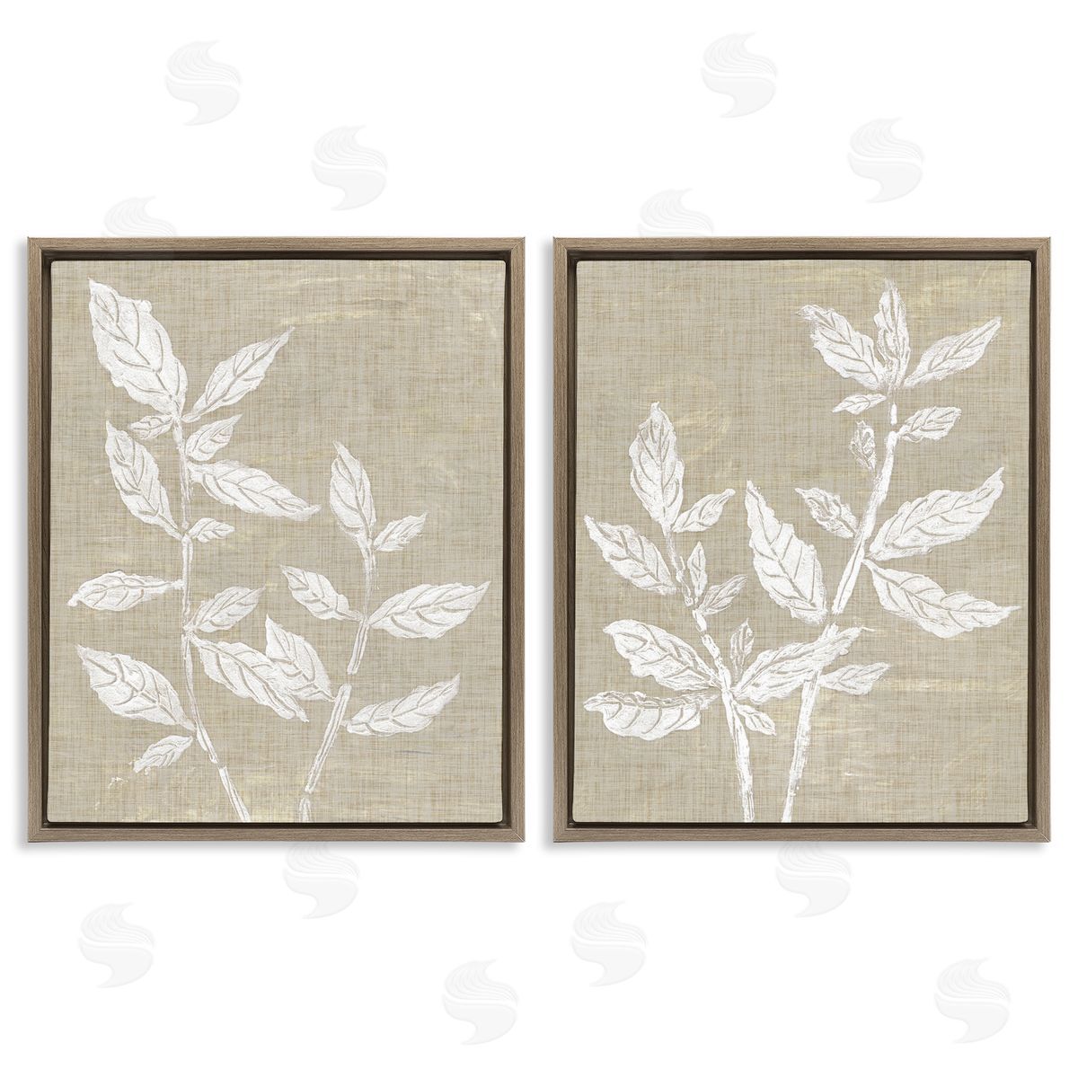 Botanicals on Textile Pattern Brown Floating Frame Canvas Wall Art, Home Decor by Melissa Wang