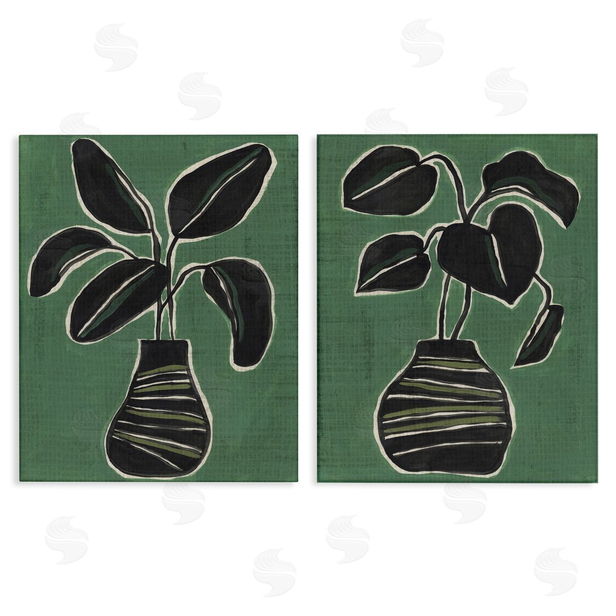 Green Toned House Plants Canvas Wall Art, Home Decor by June Erica Vess