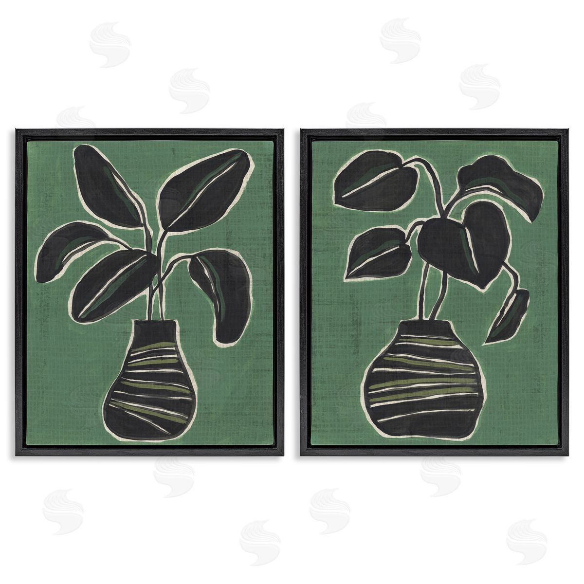 Green Toned House Plants Black Floating Frame Canvas Wall Art, Home Decor by June Erica Vess