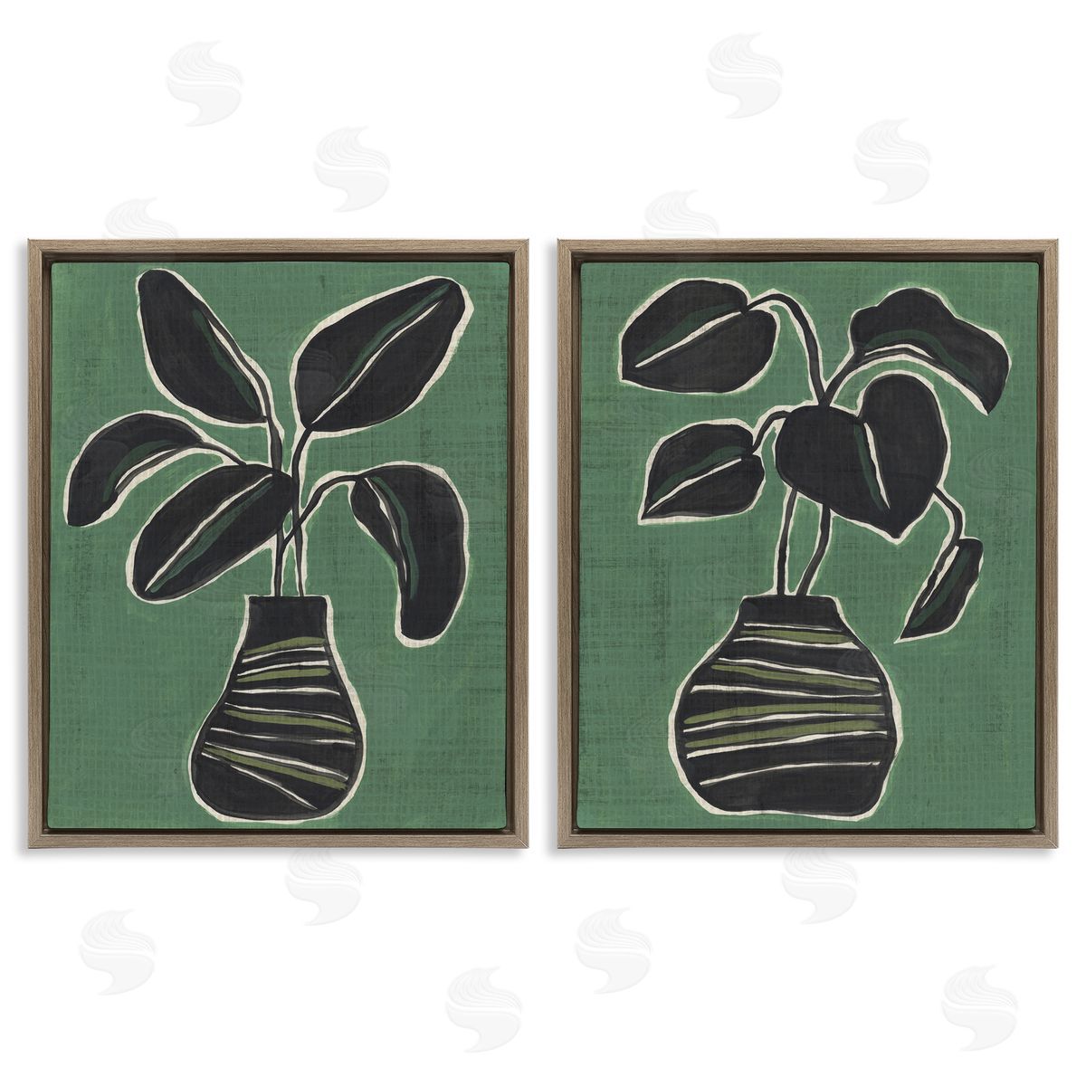 Green Toned House Plants Brown Floating Frame Canvas Wall Art, Home Decor by June Erica Vess