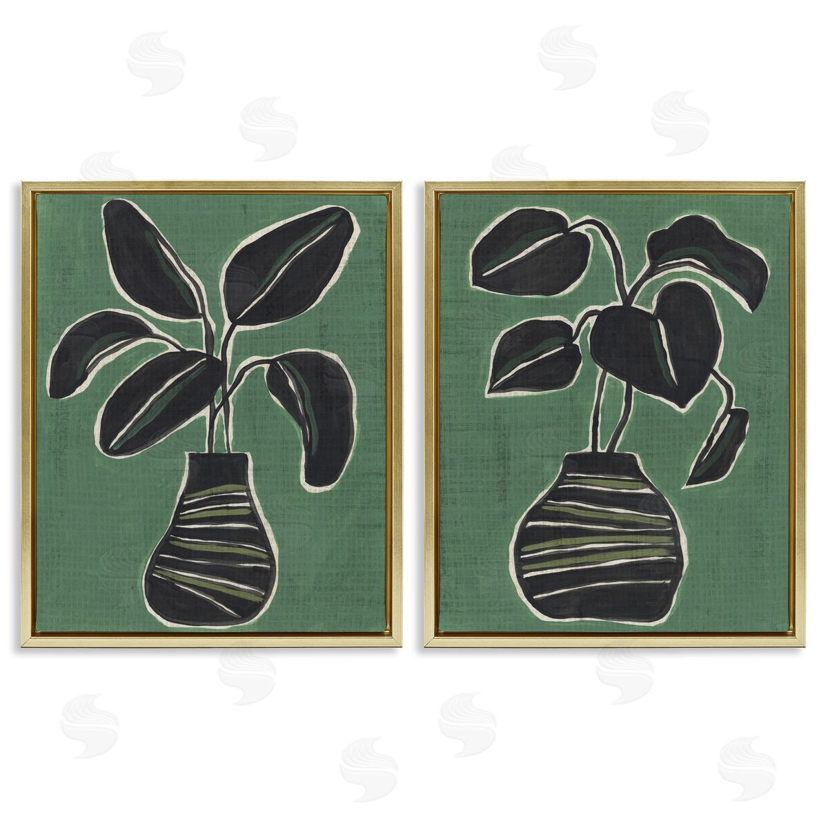 Green Toned House Plants Gold Floating Frame Canvas Wall Art, Home Decor by June Erica Vess