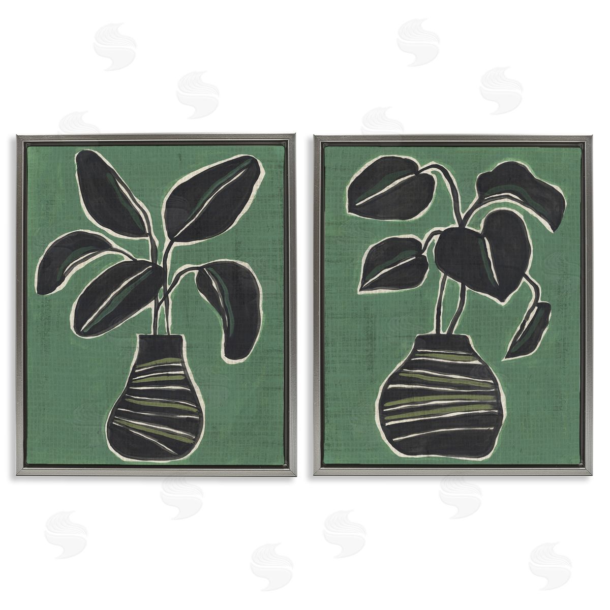 Green Toned House Plants Grey Floating Frame Canvas Wall Art, Home Decor by June Erica Vess
