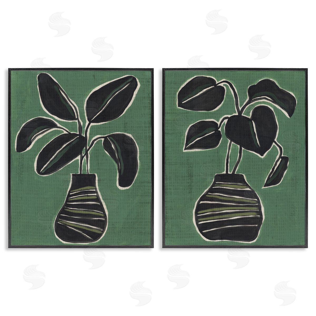 Green Toned House Plants Black Frame Print Wall Art, Home Decor by June Erica Vess