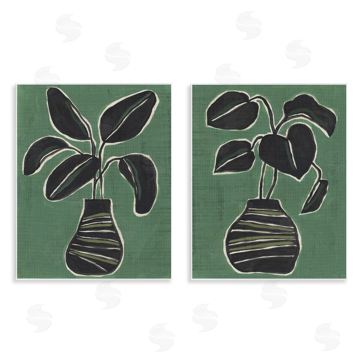 Green Toned House Plants Wood Plaque Wall Art, Home Decor by June Erica Vess