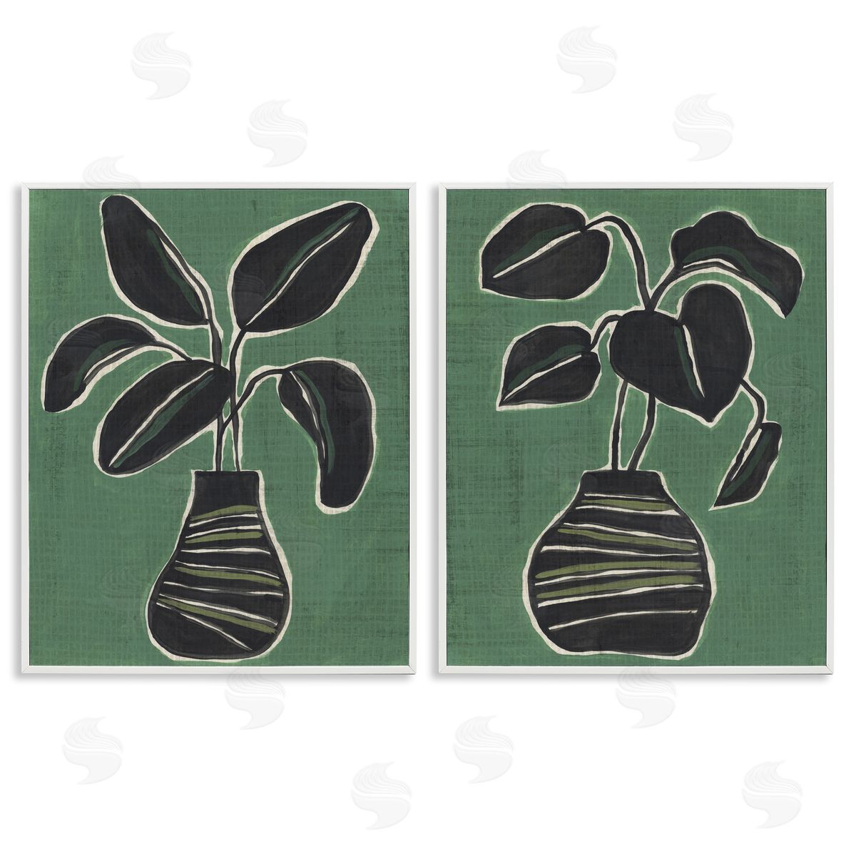 Green Toned House Plants White Frame Print Wall Art, Home Decor by June Erica Vess