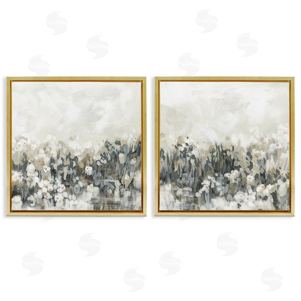 Brushed Flower Meadow Impressions Gold Floating Frame Canvas Wall Art, Home Decor by June Erica Vess