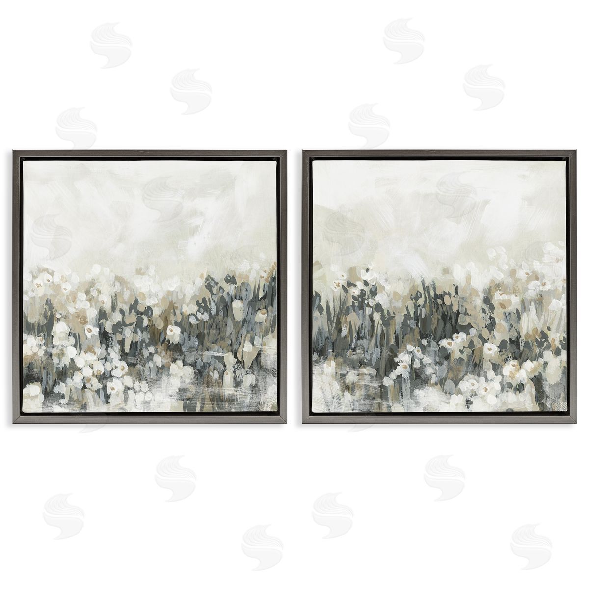 Brushed Flower Meadow Impressions Grey Floating Frame Canvas Wall Art, Home Decor by June Erica Vess