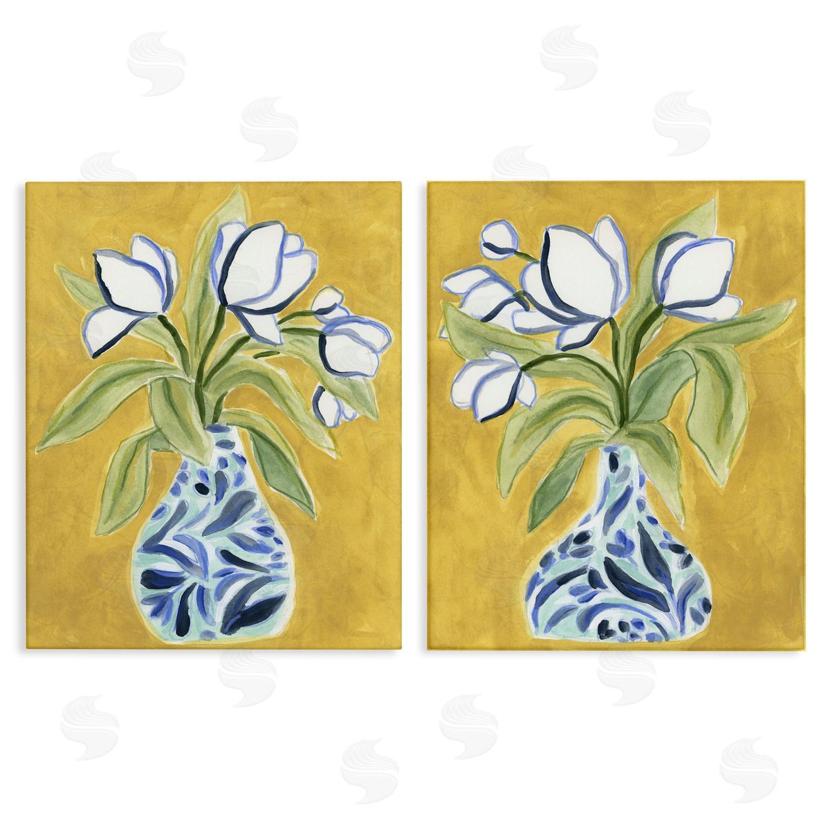 Tulip Vases on Yellow Canvas Wall Art, Home Decor by June Erica Vess