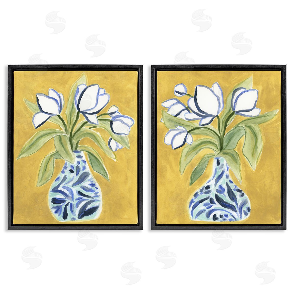 Tulip Vases on Yellow Black Floating Frame Canvas Wall Art, Home Decor by June Erica Vess